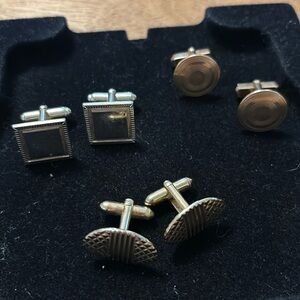 Vintage Gold Tone etched and hammered design Cuff Links Lot of 3